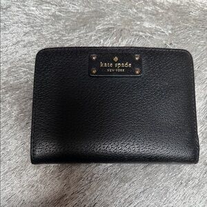 kate spade Black Pebbled Leather Key & Card Holder with Gold Plaque